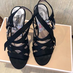 Black satin Michael Kors strappy heel sandals